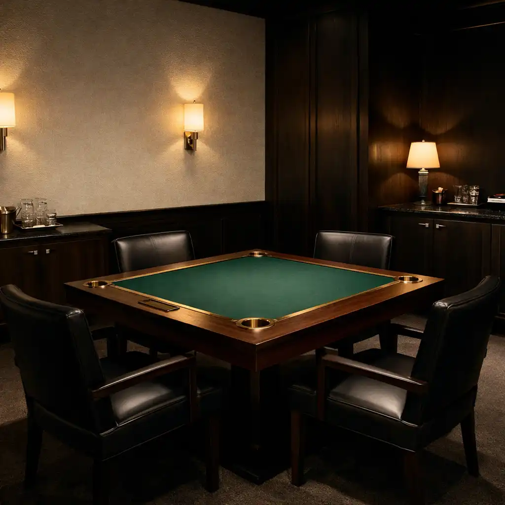 Quiet private room with an elegant card table, tailored seating and a discreet dining service sideboard